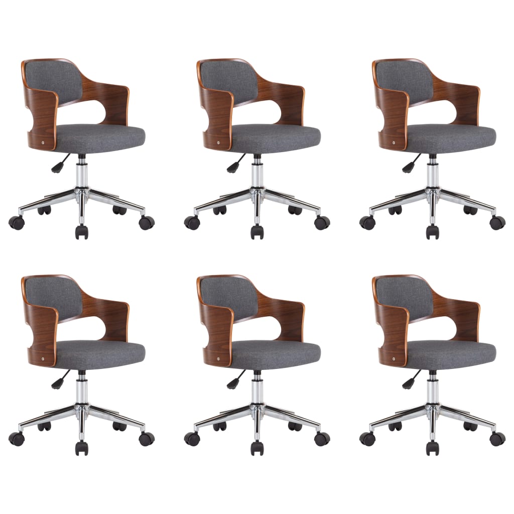 Eetkamerstoelen Draaibaar Gebogen Hout En Stof 6 Grijs