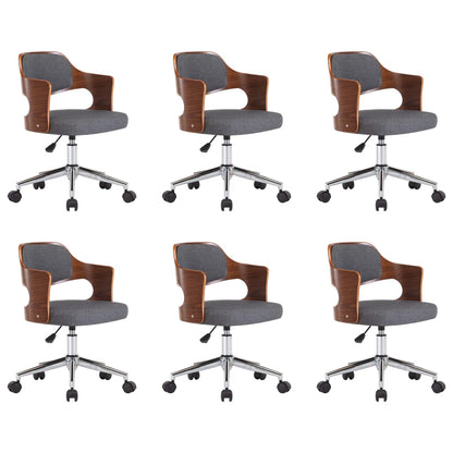Eetkamerstoelen Draaibaar Gebogen Hout En Stof 6 Grijs