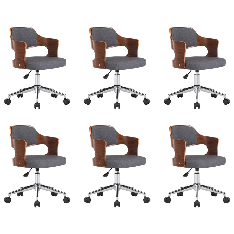 Eetkamerstoelen Draaibaar Gebogen Hout En Stof 6 Grijs