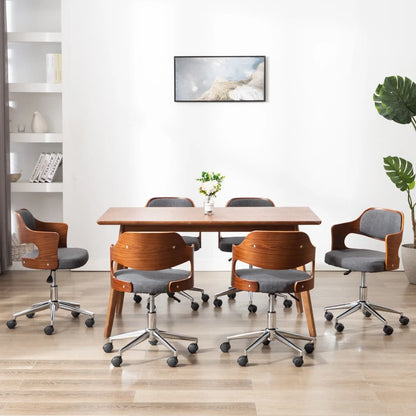 Eetkamerstoelen Draaibaar Gebogen Hout En Stof 6 Grijs