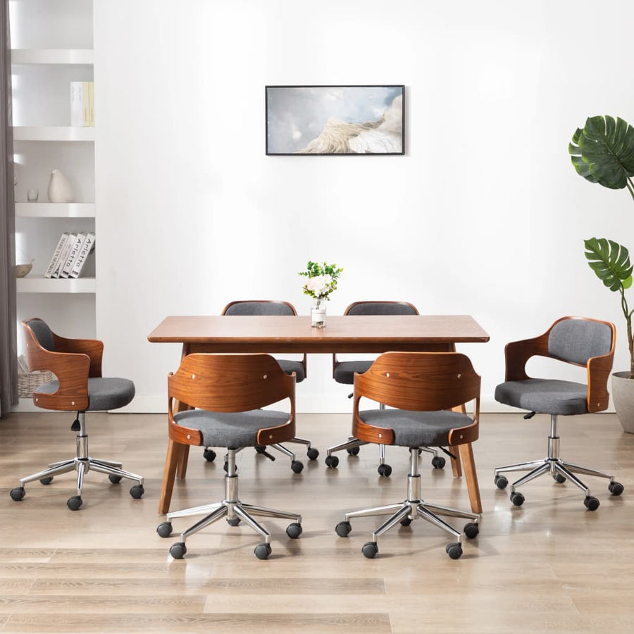 Eetkamerstoelen Draaibaar Gebogen Hout En Stof 6 Grijs
