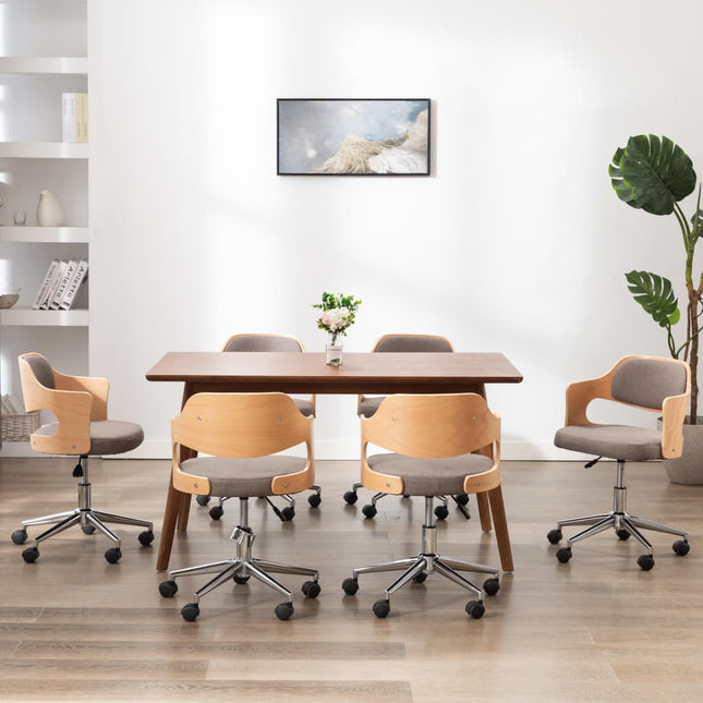 Eetkamerstoelen Draaibaar Gebogen Hout En Stof 6 Taupe