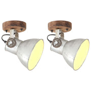 Wandlamp plafondlamp industrieel 2 st E27 20x25 cm zilver mangohout