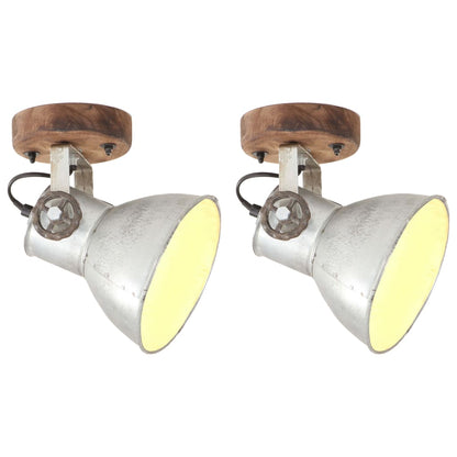 Wand-/plafondlampen industrieel 2 st E27 20x25 cm zilverkleurig 2 x enkele lamp Zilver