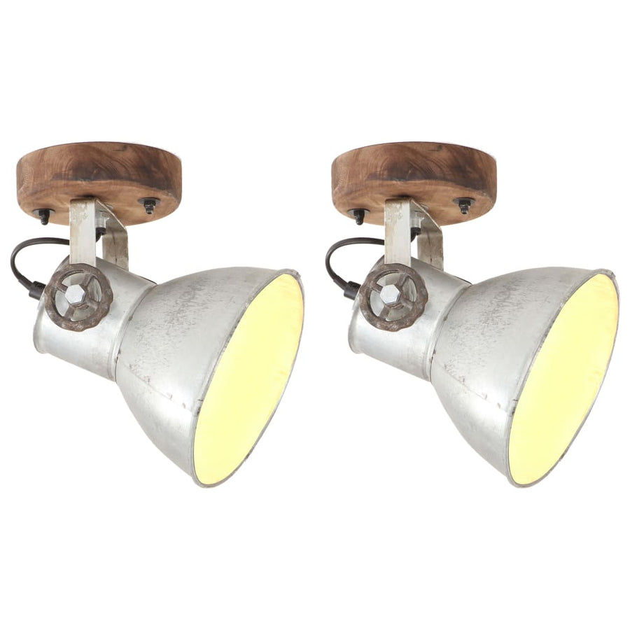 Wand-/plafondlampen industrieel 2 st E27 20x25 cm zilverkleurig 2 x enkele lamp Zilver