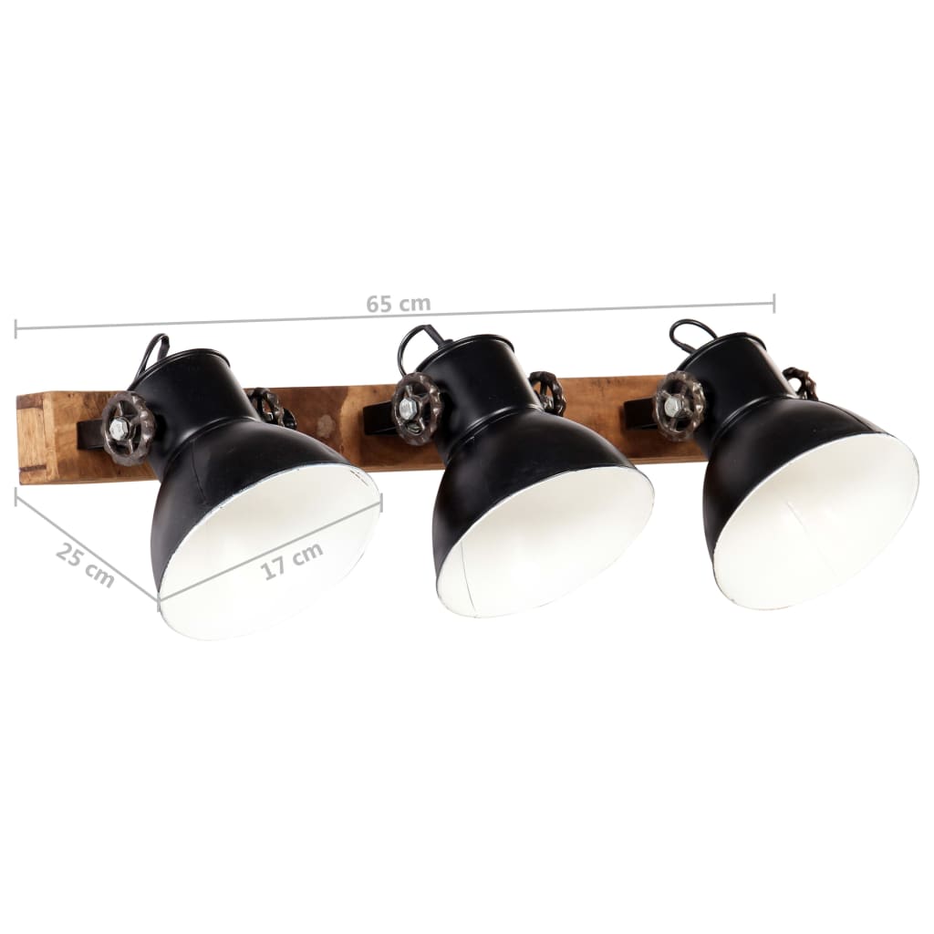 Wandlamp Industrieel E27 65X25 Cm Zwart 3 op een rij