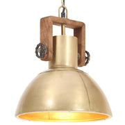 Hanglamp industrieel rond 30 cm messing mangohout