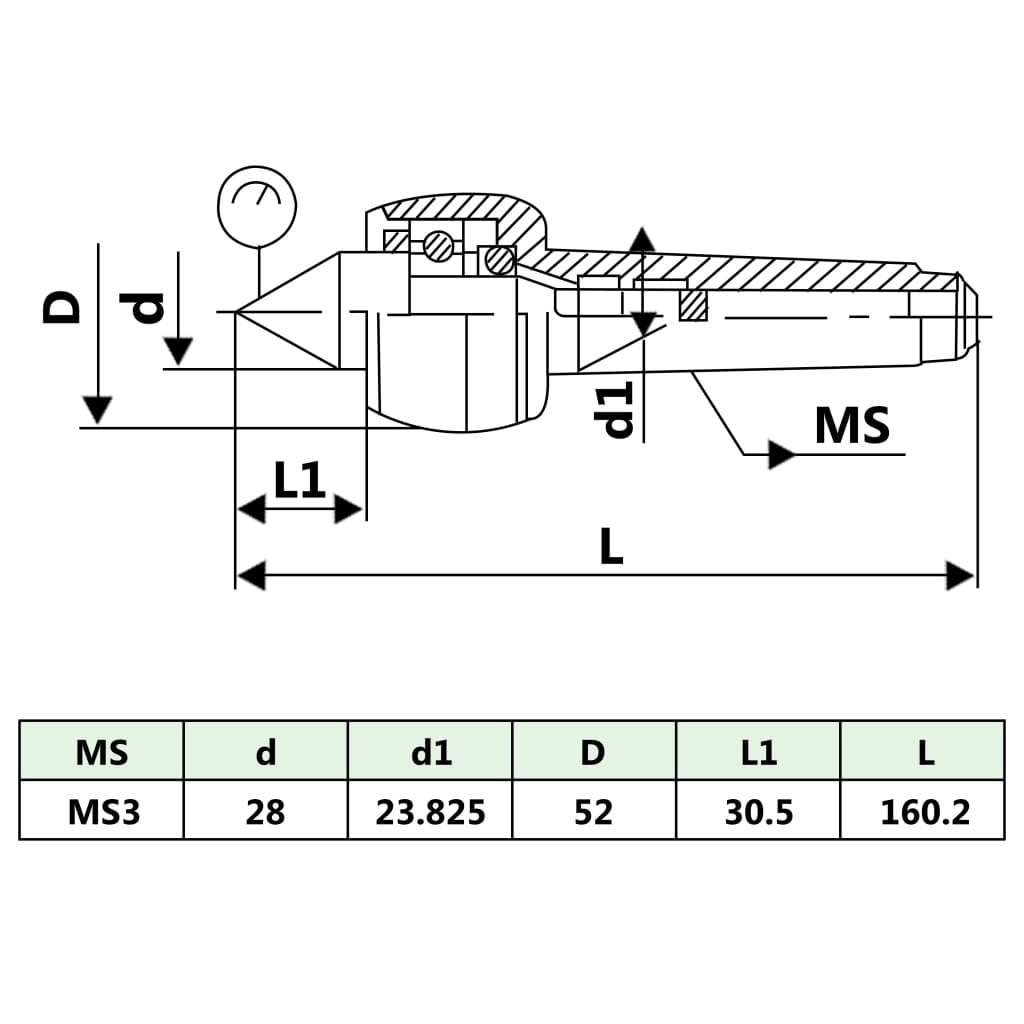 Draaicenter Mt3 52 x 160.2 mm
