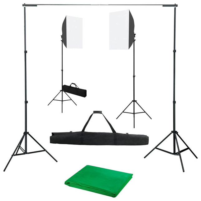 Fotostudioset Met Softboxlampen En Achtergrond 300 x 300 cm Groen