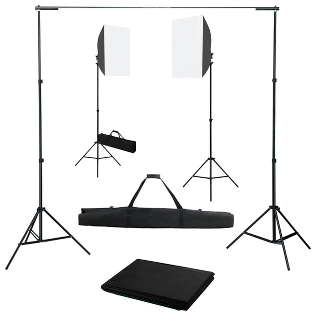 Fotostudioset Met Softboxlampen En Achtergrond 300 x 300 cm Zwart