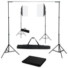 Photo studio set with softbox lights and background