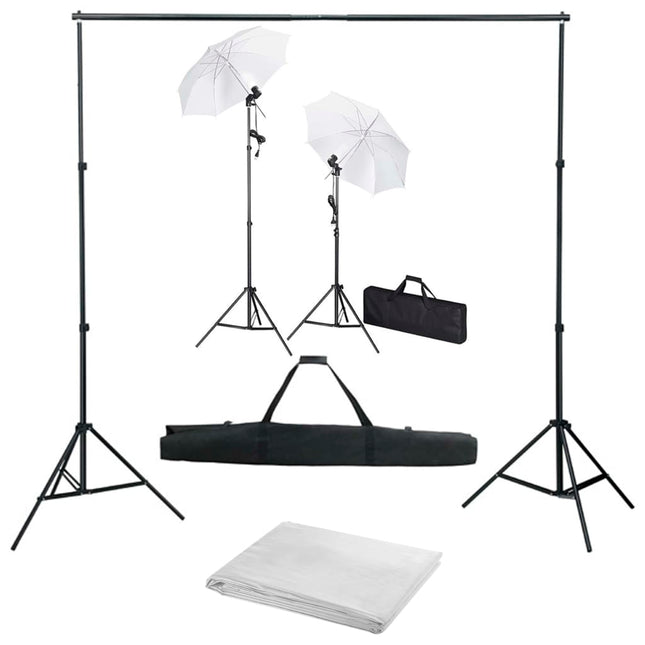 Fotostudioset Met Achtergrond, Lampen En Paraplu's 300 x 300 cm Wit