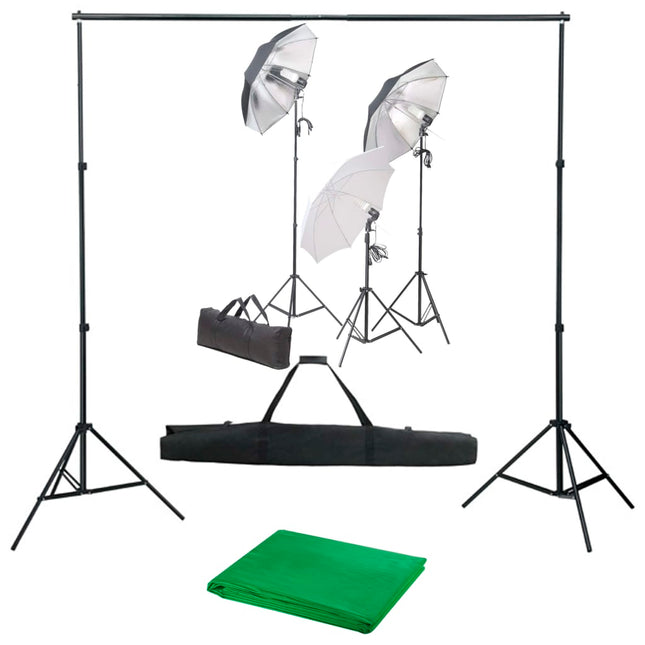 Fotostudioset Met Verlichtingsset En Achtergrond 300 x 300 cm Groen