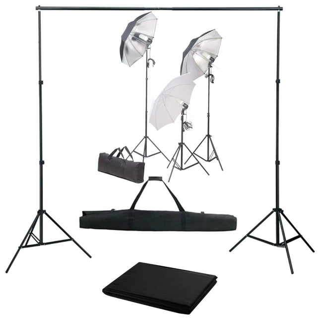 Fotostudioset Met Verlichtingsset En Achtergrond 300 x 300 cm Zwart