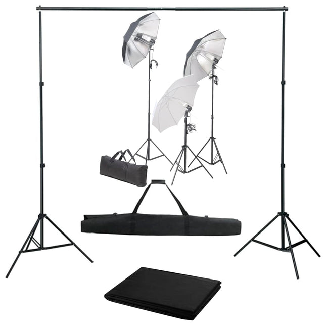 Fotostudioset Met Verlichtingsset En Achtergrond 500 x 300 cm Zwart