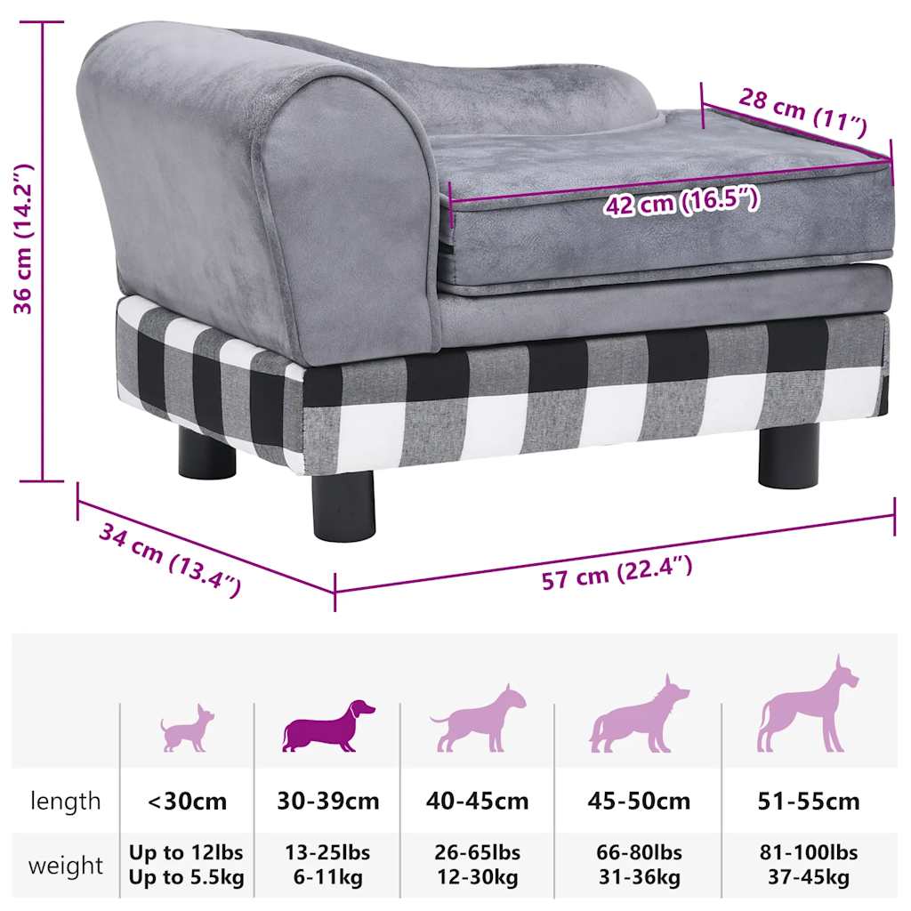 Hondenbank 57x34x36 cm pluche grijs