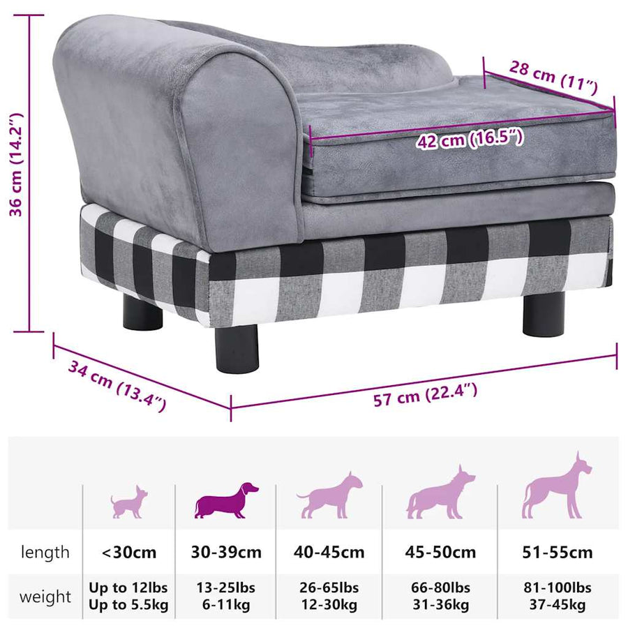 Hondenbank 57x34x36 cm pluche grijs