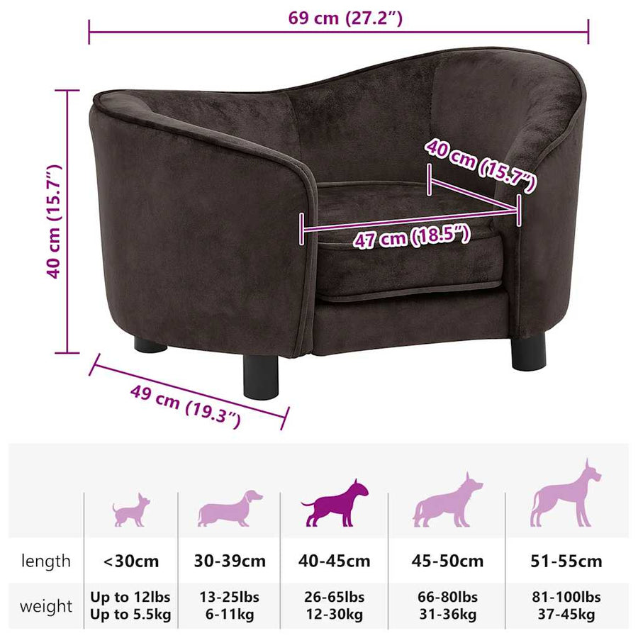 Hondenbank 69x49x40 cm pluche bruin
