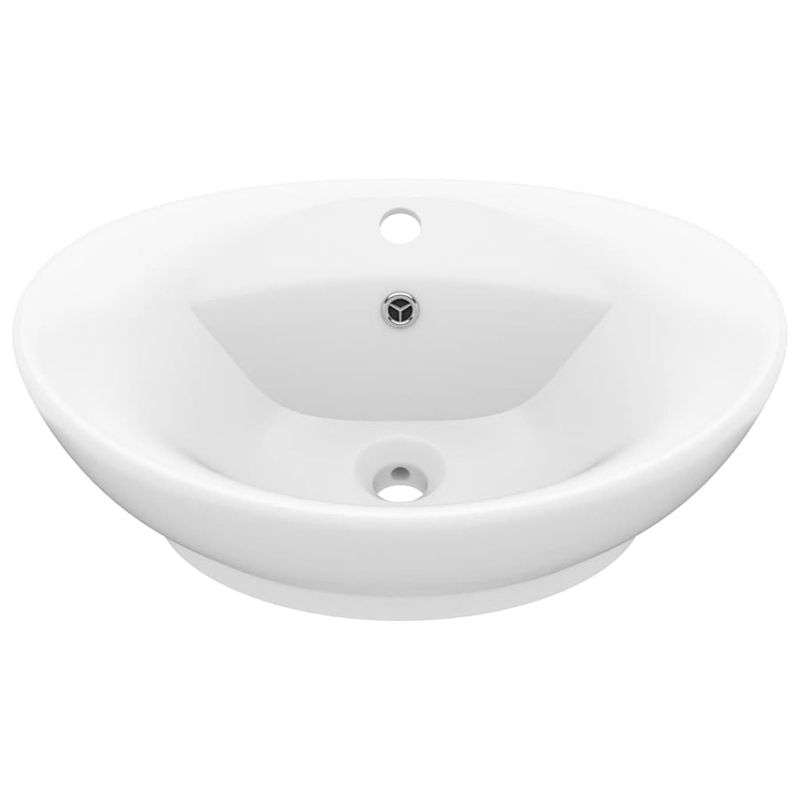 Wastafel Met Overloop Ovaal 58,5X39 Cm Keramiek Matwit matte white