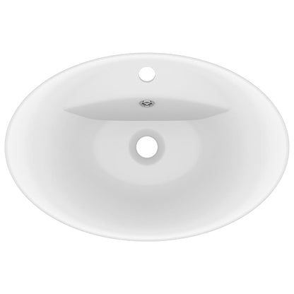Wastafel Met Overloop Ovaal 58,5X39 Cm Keramiek Matwit matte white