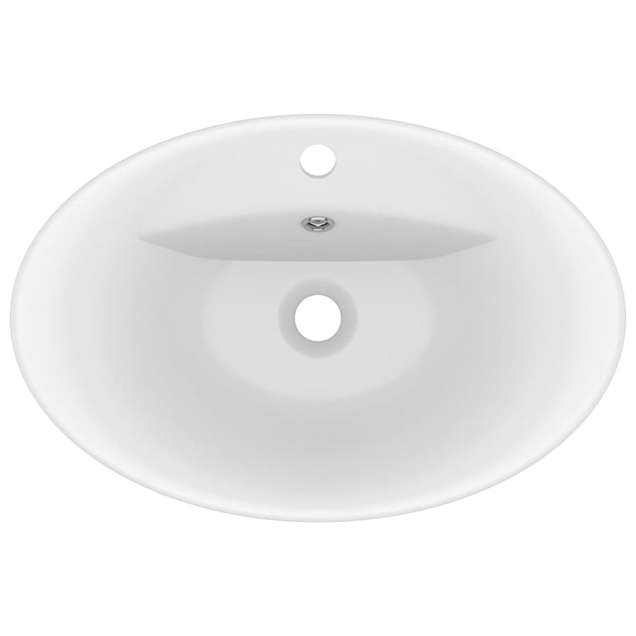Wastafel Met Overloop Ovaal 58,5X39 Cm Keramiek Matwit matte white