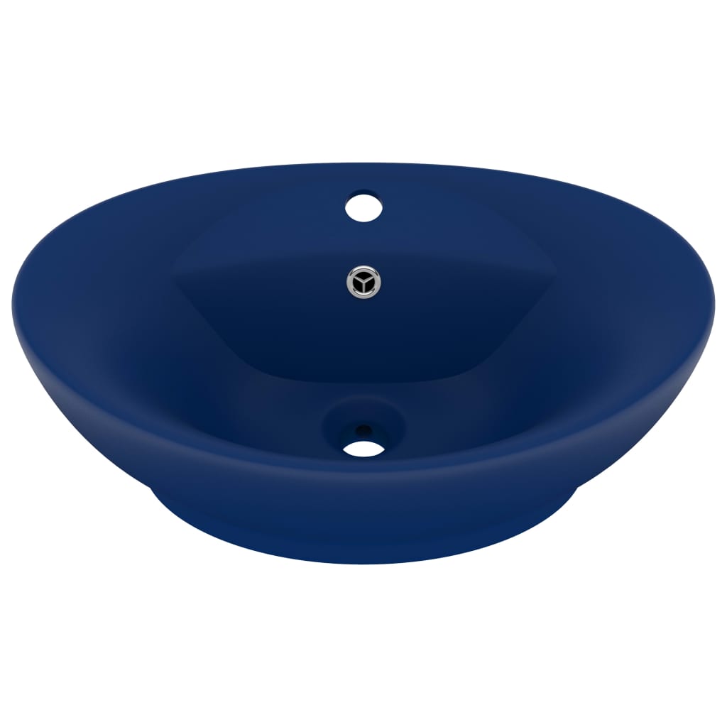 Wastafel met overloop ovaal 58,5x39 cm keramiek mat donkerblauw matte dark blue