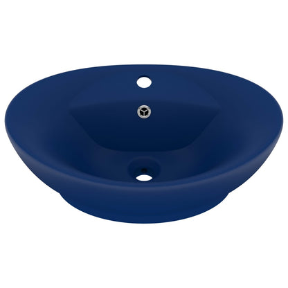 Wastafel met overloop ovaal 58,5x39 cm keramiek mat donkerblauw matte dark blue