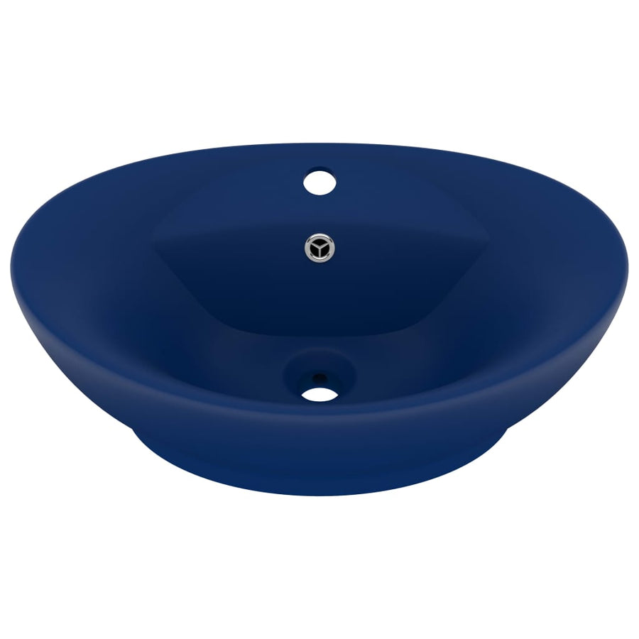 Wastafel met overloop ovaal 58,5x39 cm keramiek mat donkerblauw matte dark blue