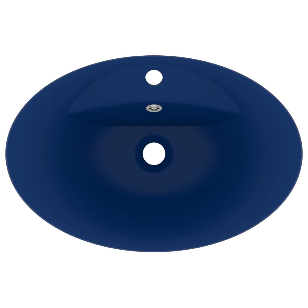 Wastafel met overloop ovaal 58,5x39 cm keramiek mat donkerblauw matte dark blue