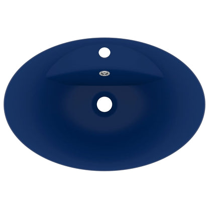 Wastafel met overloop ovaal 58,5x39 cm keramiek mat donkerblauw matte dark blue