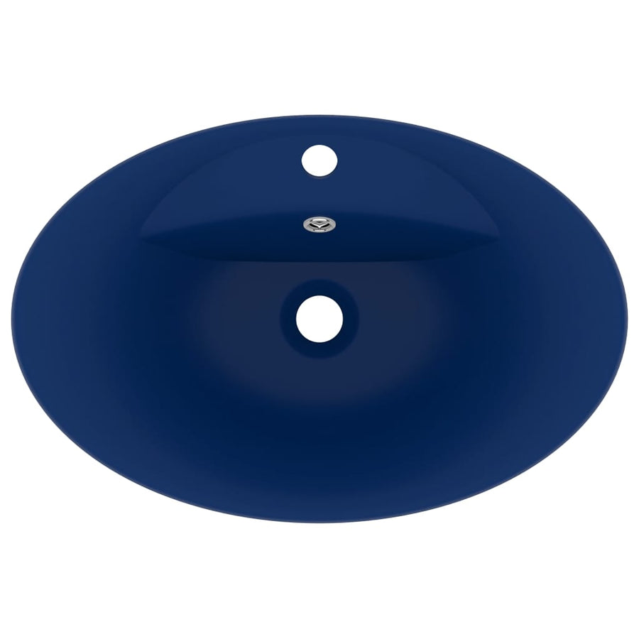Wastafel met overloop ovaal 58,5x39 cm keramiek mat donkerblauw matte dark blue