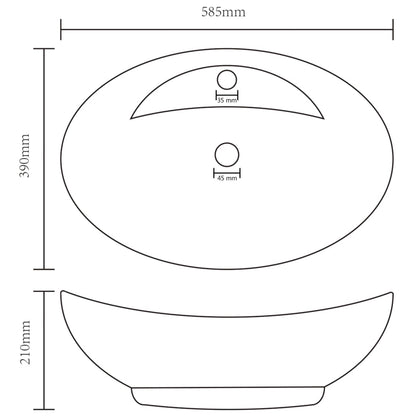 Wastafel met overloop ovaal 58,5x39 cm keramiek mat donkerblauw matte dark blue