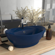Oval countertop basin with overflow 58.5x39 cm ceramic matt dark blue