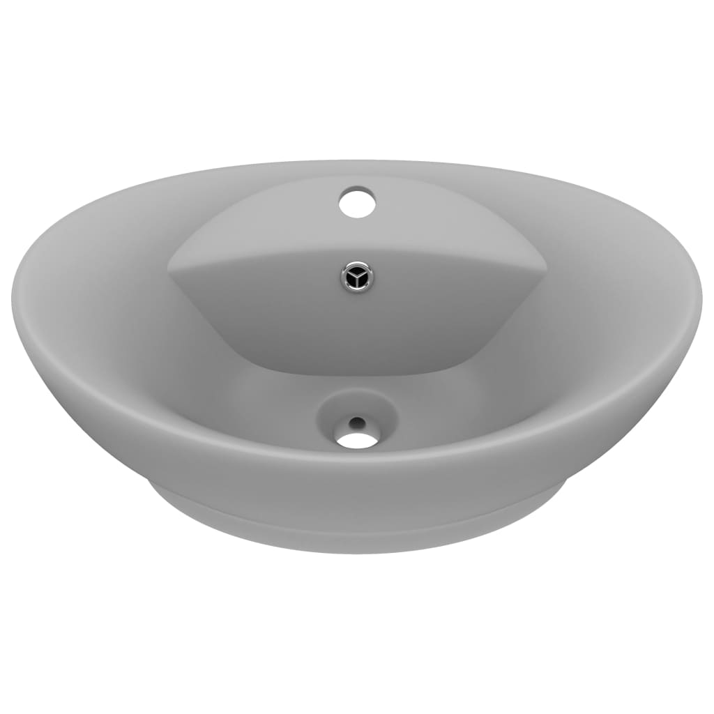 Wastafel met overloop ovaal 58,5x39 cm keramiek mat lichtgrijs matte light grey
