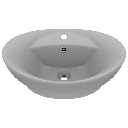 Wastafel met overloop ovaal 58,5x39 cm keramiek mat lichtgrijs matte light grey