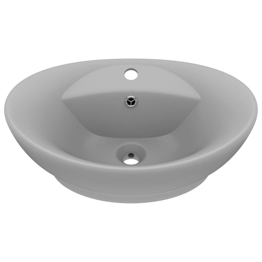 Wastafel met overloop ovaal 58,5x39 cm keramiek mat lichtgrijs matte light grey