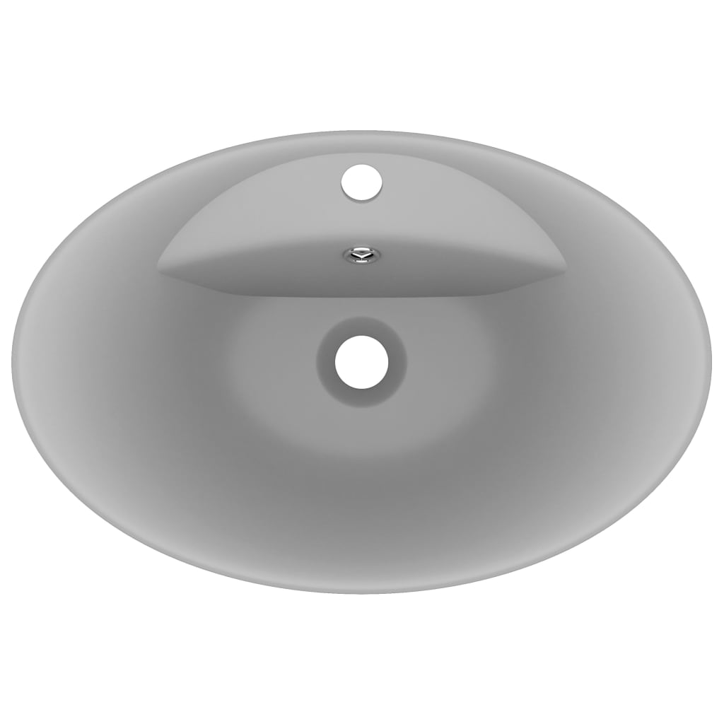 Wastafel met overloop ovaal 58,5x39 cm keramiek mat lichtgrijs matte light grey