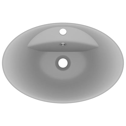 Wastafel met overloop ovaal 58,5x39 cm keramiek mat lichtgrijs matte light grey