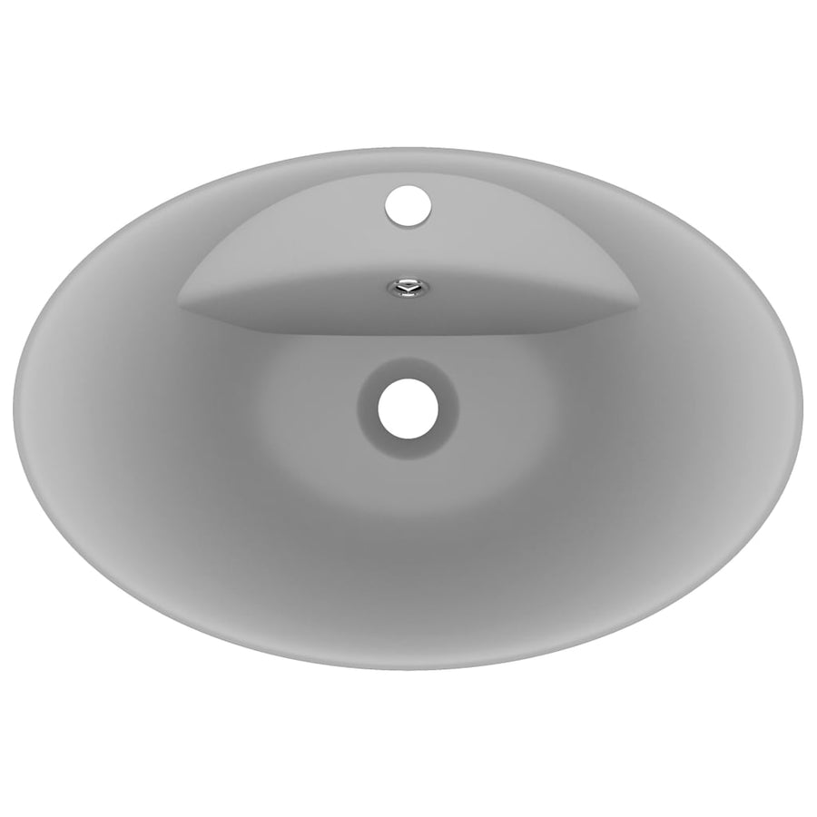 Wastafel met overloop ovaal 58,5x39 cm keramiek mat lichtgrijs matte light grey