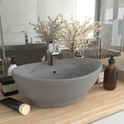 Oval washbasin with overflow 58.5x39 cm ceramic matt light grey