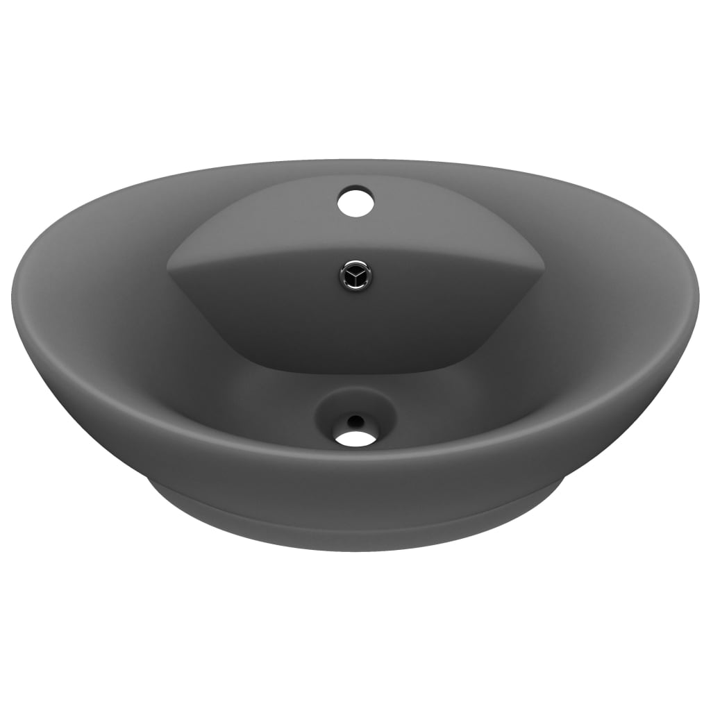 Wastafel met overloop ovaal 58,5x39 cm keramiek mat donkergrijs matte dark grey