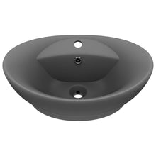 Wastafel met overloop ovaal 58,5x39 cm keramiek mat donkergrijs matte dark grey