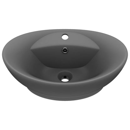 Wastafel met overloop ovaal 58,5x39 cm keramiek mat donkergrijs matte dark grey