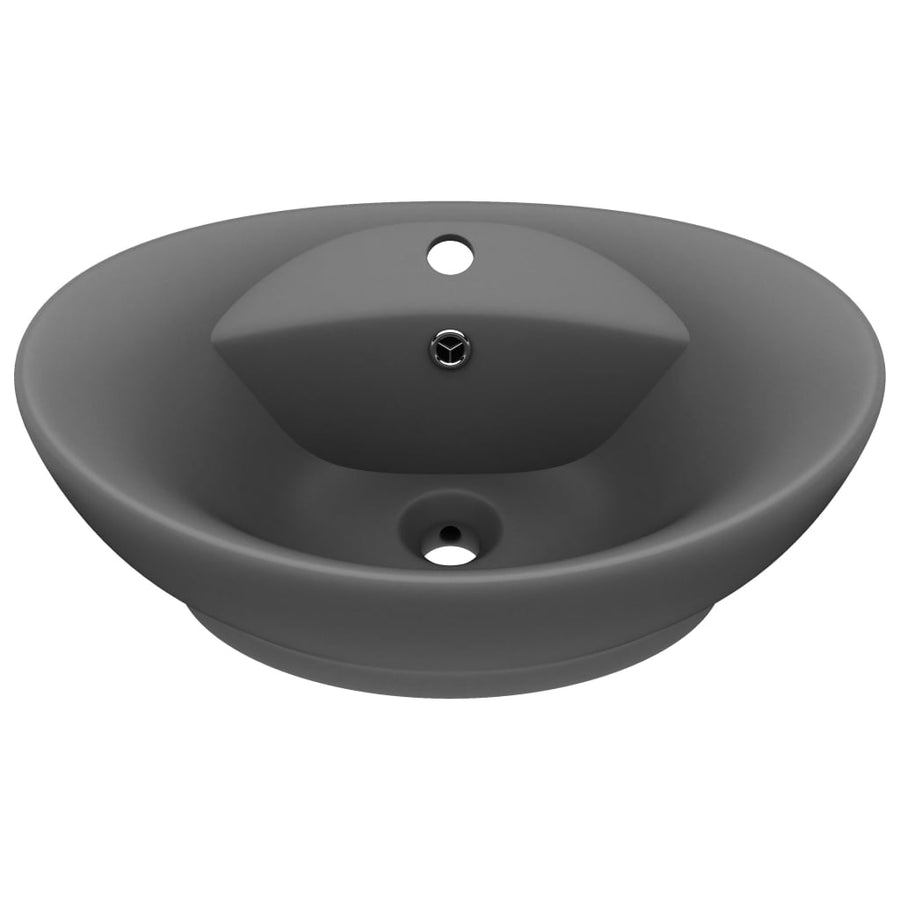 Wastafel met overloop ovaal 58,5x39 cm keramiek mat donkergrijs matte dark grey