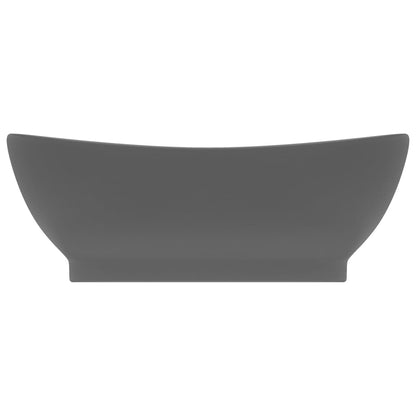 Wastafel met overloop ovaal 58,5x39 cm keramiek mat donkergrijs matte dark grey