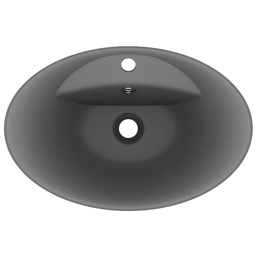 Wastafel met overloop ovaal 58,5x39 cm keramiek mat donkergrijs matte dark grey