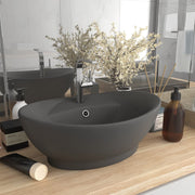 Washbasin with overflow oval 58.5x39 cm ceramic matt dark grey