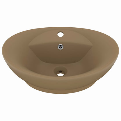Wastafel met overloop ovaal 58,5x39 cm keramiek matcrème matte cream