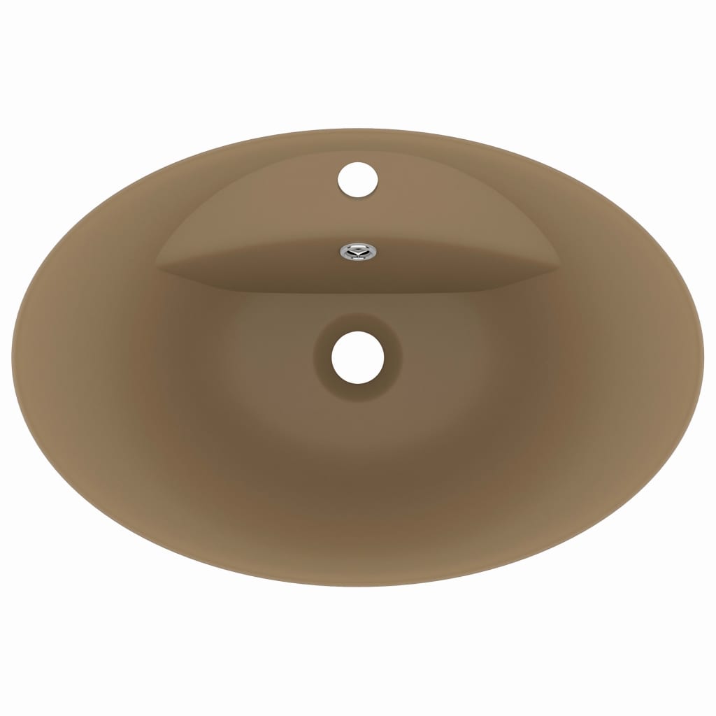 Wastafel met overloop ovaal 58,5x39 cm keramiek matcrème matte cream