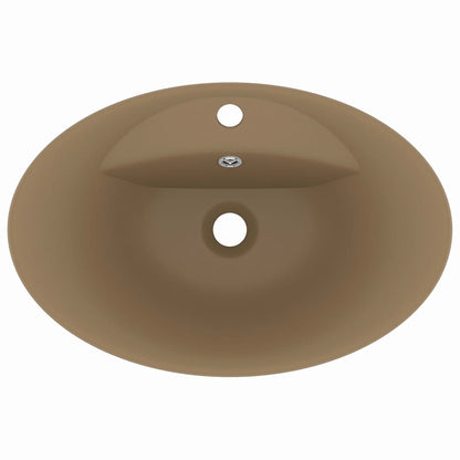 Wastafel met overloop ovaal 58,5x39 cm keramiek matcrème matte cream
